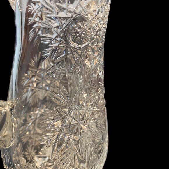 Vintage Cut Crystal Glass Pitcher Intricate Starburst Design & Ribbed Handle - Picture 5 of 13